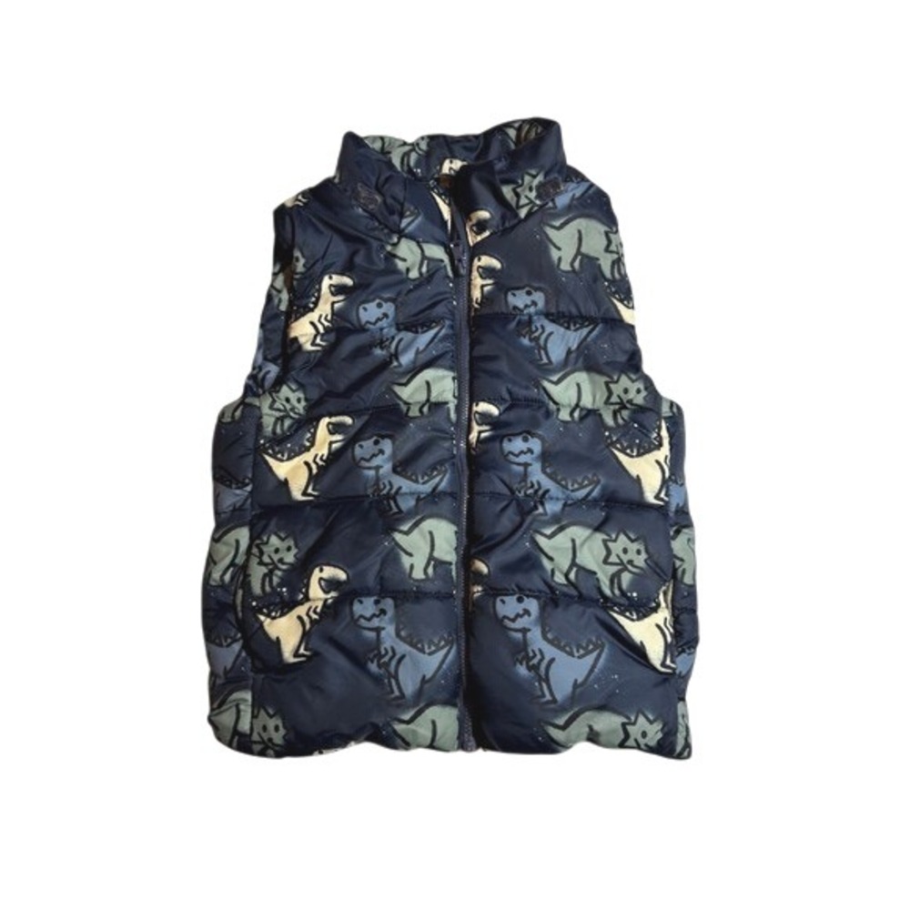 Kids H M Puffer Vest Navy Blue Dinosaur Print Boys Girls‎ Size no hood 4 5 6 Y